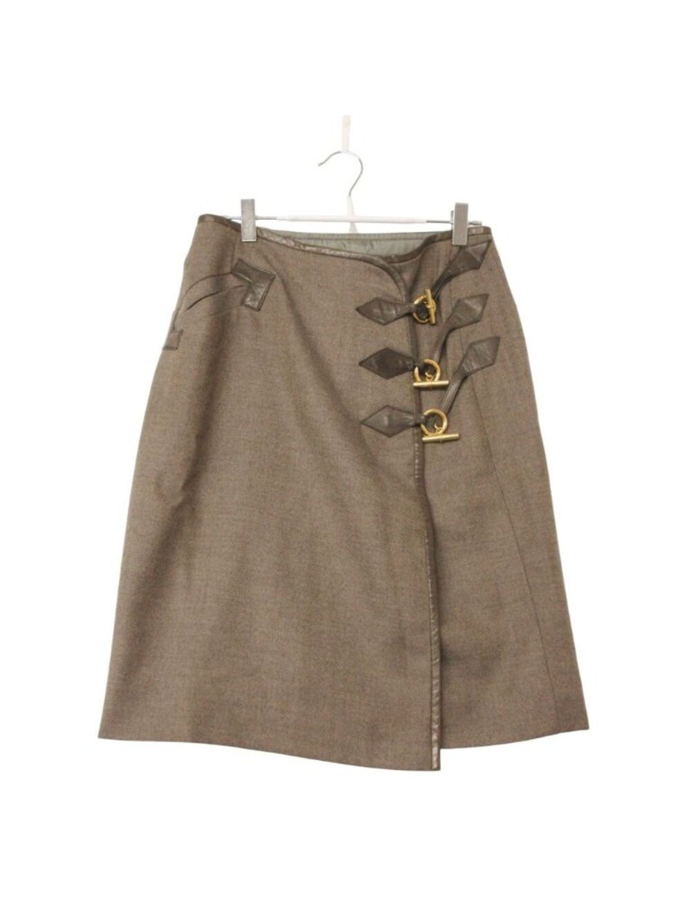 Hermes Skirt Wrap Leather Trimming Chaine D'Ancre Gold Brown